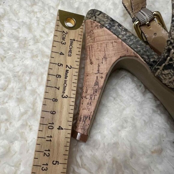 Attention Womens Snakeskin Print Slingback Peep Toe Sandals With Cork Heel Size - Picture 4 of 7